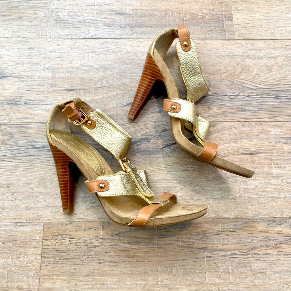 Women’s Nine West gold sandal heels